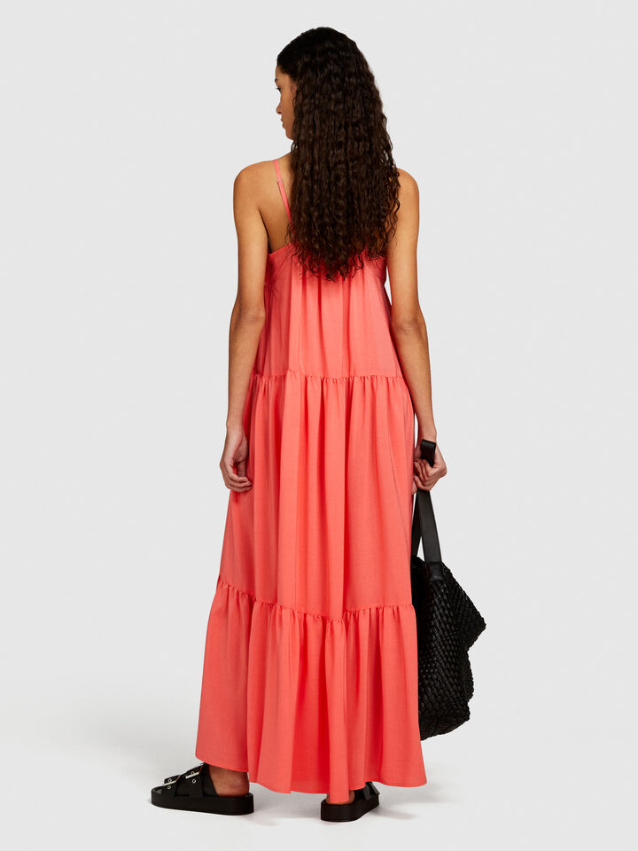 Long dress with ruffle - women's long dresses - Coral | Sisley image number 3
